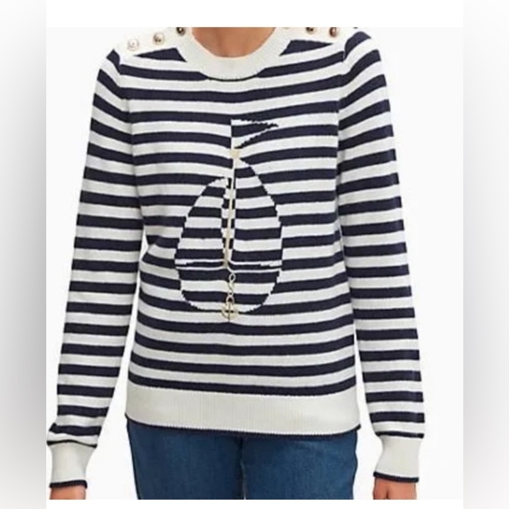 Kate Spade | Sailboat Striped Crewneck Sweater Navy White Sz S‎ Nautical